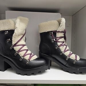 Nine West Black and Cream Winter Boots with Purple Laces